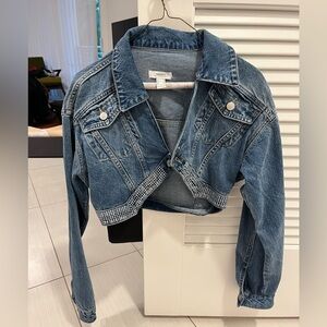 NWOT Forever 21 Cropped Denim Rhinestone Jacket